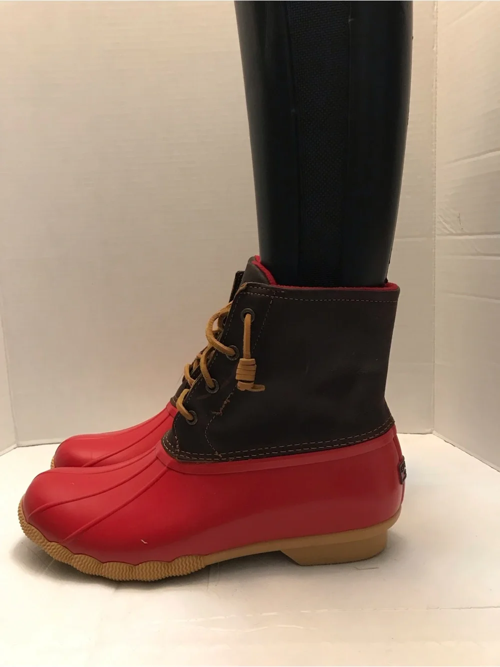 Sperry Red and Brown Waterproof Lace-Up Rain Boots